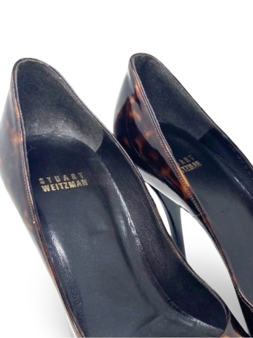 Stuart Weitzman Tortoise Patent Leather Pointed Toe Pumps, 9 - Picture 9 of 13